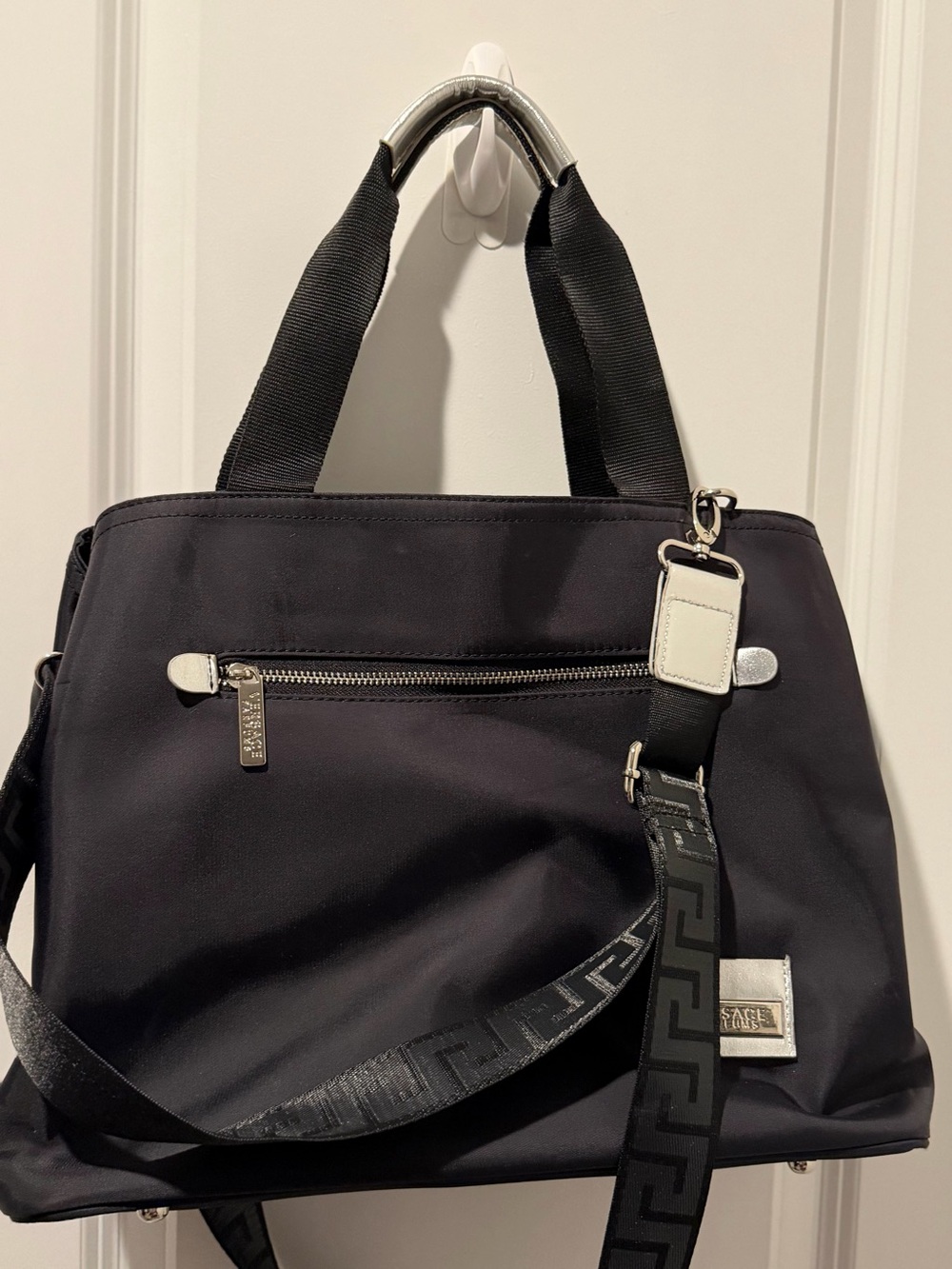 Versace Black Nylon Messenger Bag with Silver Hardware